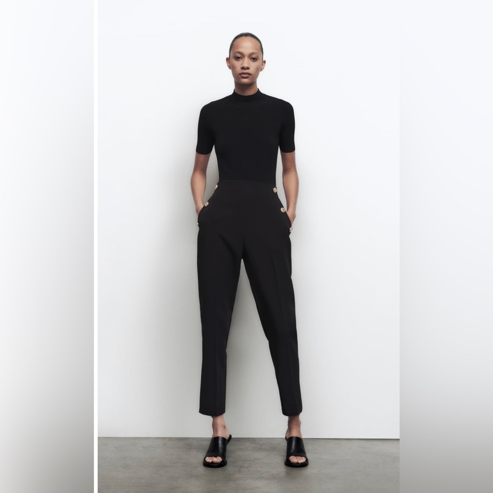 Zara straight leg pants with metallic gold bottons size L